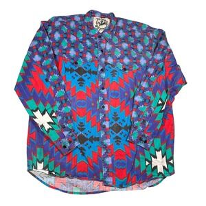 VTG 90s Brushpopper Western Shirt Rodeo Active Mens Southwestern Aztec Geometric
